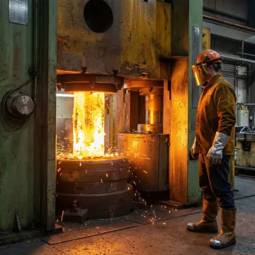 MTS Forge technician overseeing the aluminum bronze hot forging process at the Coatesville PA facility