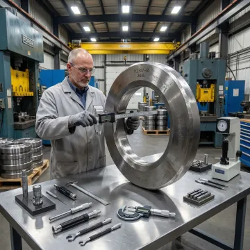 Precision forged steel rigging ring being inspected at MTS Forge Coatesville facility