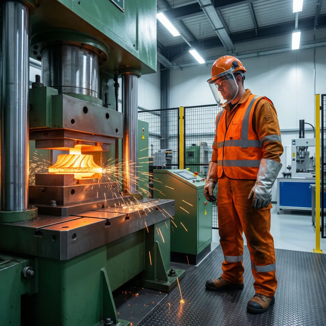 MTS Forge precision aerospace forging process showing metal components under a forging press