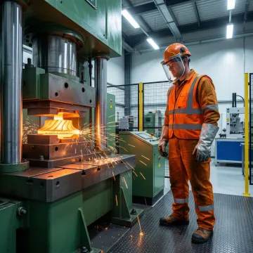 MTS Forge precision aerospace forging process showing metal components under a forging press