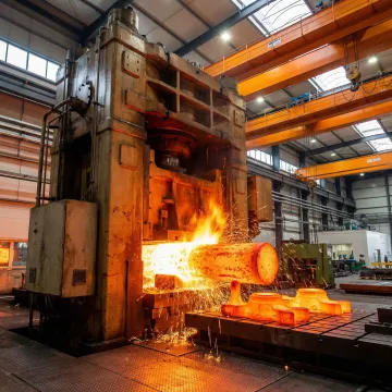 Industrial alloy steel forged parts and components being produced at a forge facility