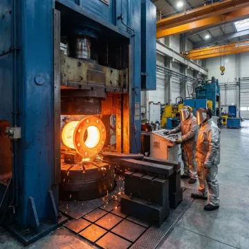 Forging process for carbon steel pipe flanges inside a manufacturing facility