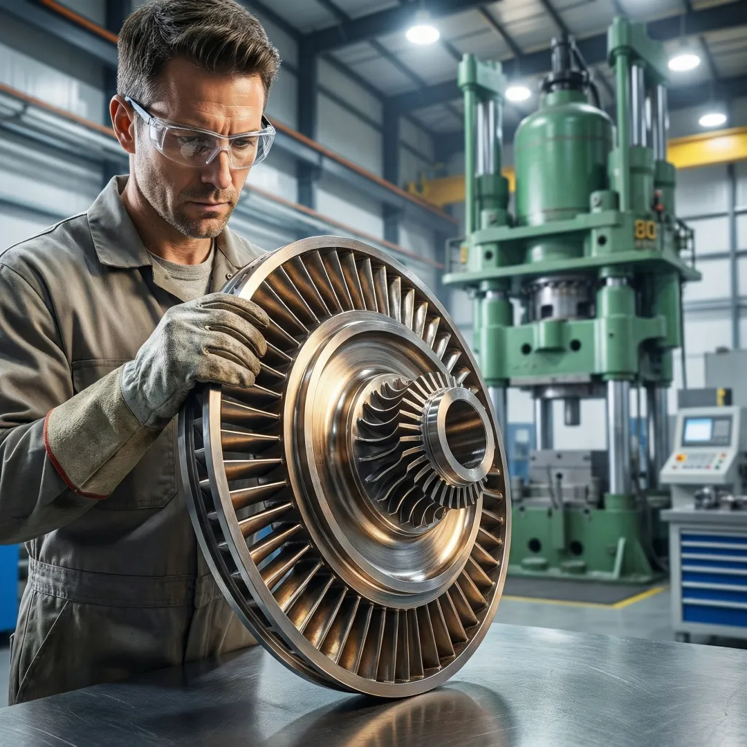 MTS Forge metallurgist inspecting a precision aerospace forged part