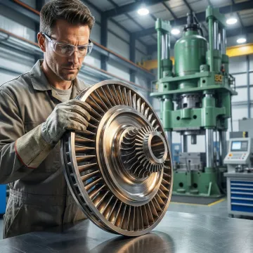 MTS Forge metallurgist inspecting a precision aerospace forged part