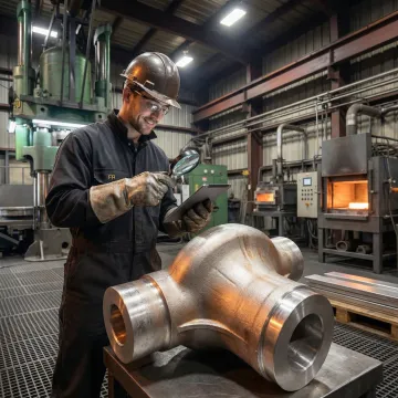 MTS Forge technician inspecting a precision aluminum alloy forged component