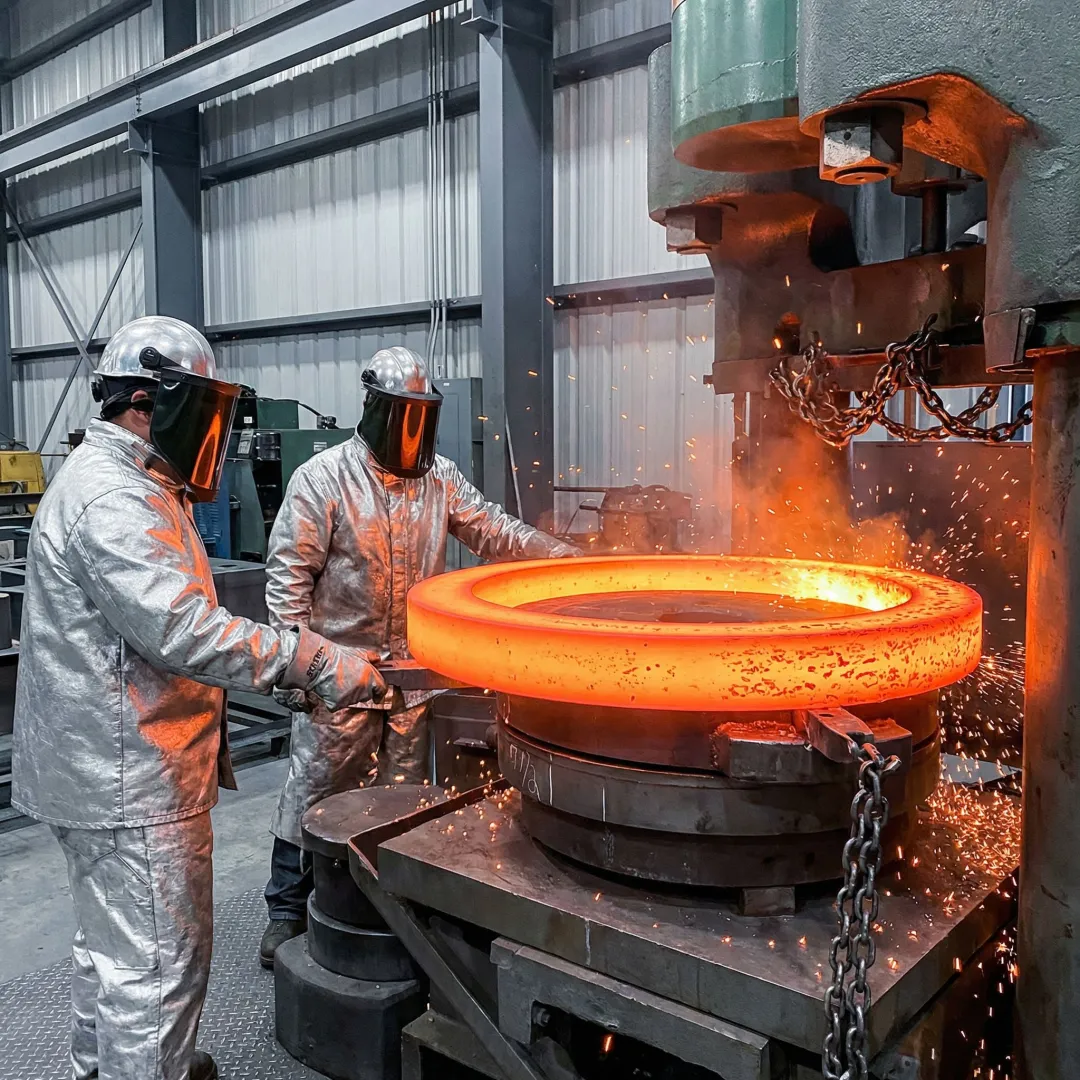 Custom stainless steel roll rings manufactured at MTS Forge facility