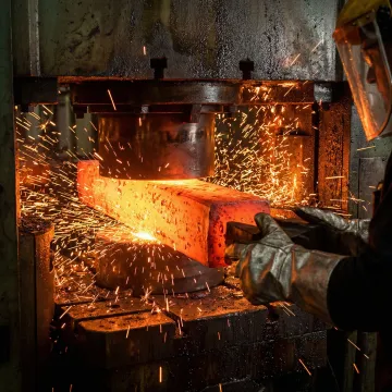 Industrial metal forging process at MTS Forge facility in Coatesville PA