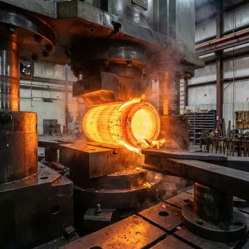 MTS Forge technician operating forging press for cylinder head production