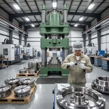 Nickel alloy forged aerospace parts being inspected at MTS Forge facility