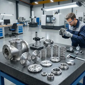 Nickel alloy forged check valve components in a precision manufacturing facility