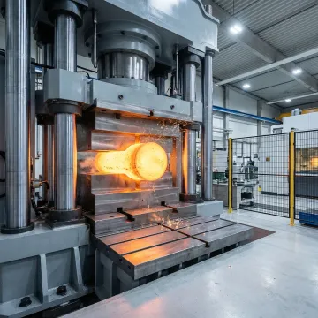 Precision aluminum forging process at an industrial forge facility
