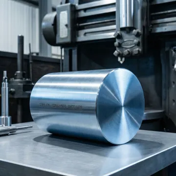 Close-up of a precision forged steel cylinder with refined grain structure