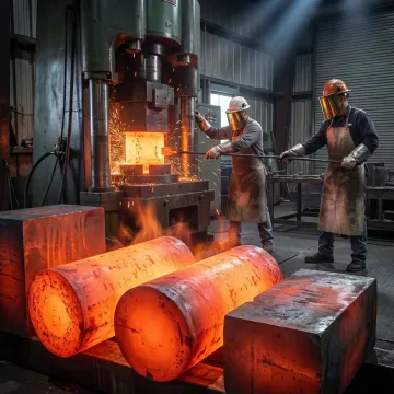 Precision forged steel cylinders and blocks at an industrial forge facility