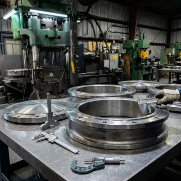 Forged elliptical manway components undergoing quality inspection at MTS Forge facility