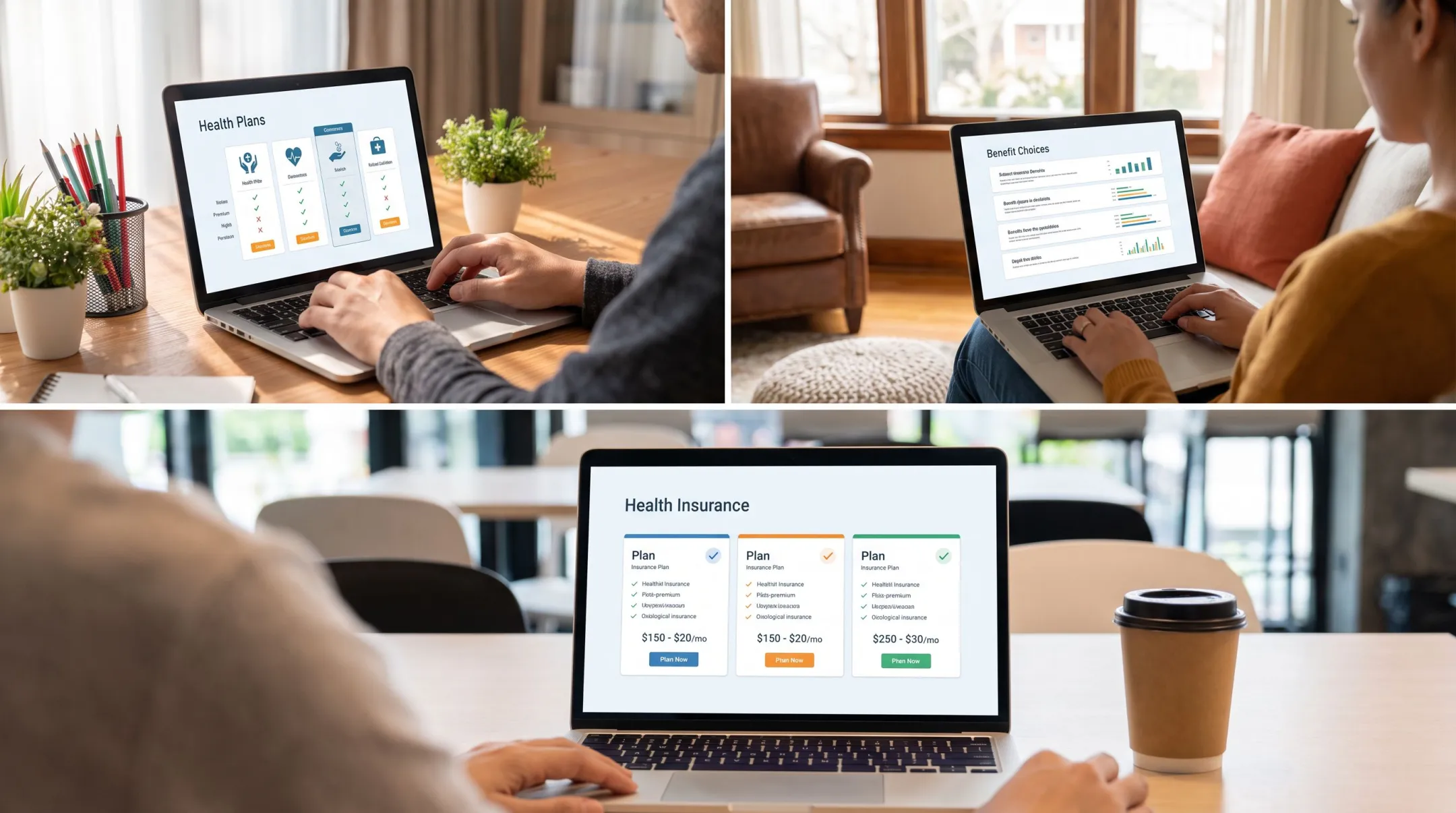 Remote employees working across multiple locations reviewing health plan options