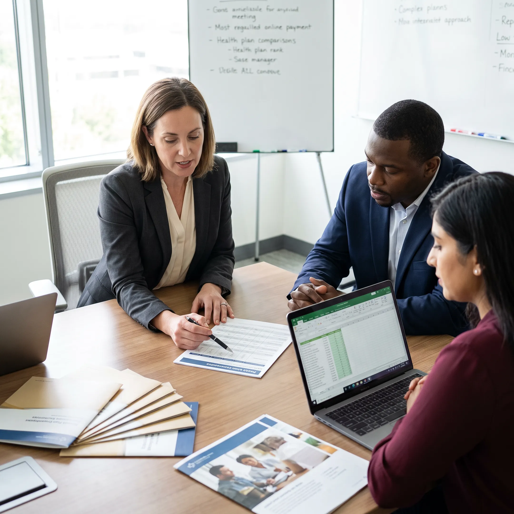 Business team reviewing employee benefits options