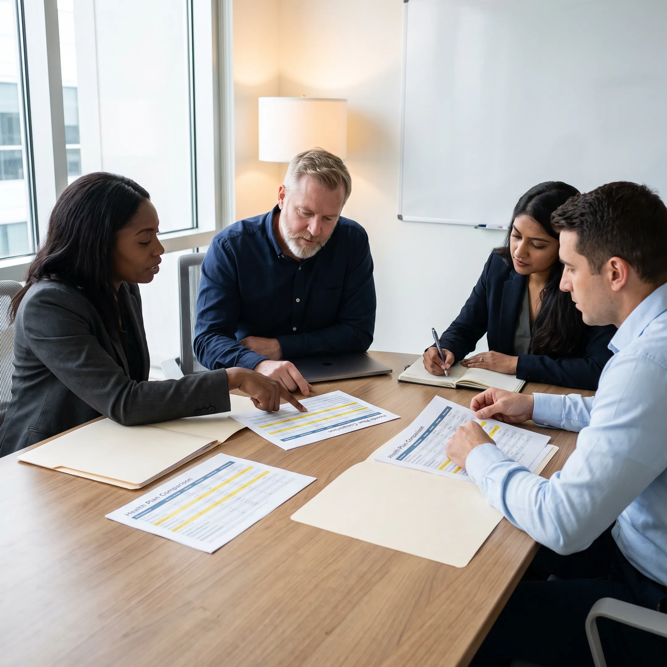 Business leaders reviewing employee health benefits