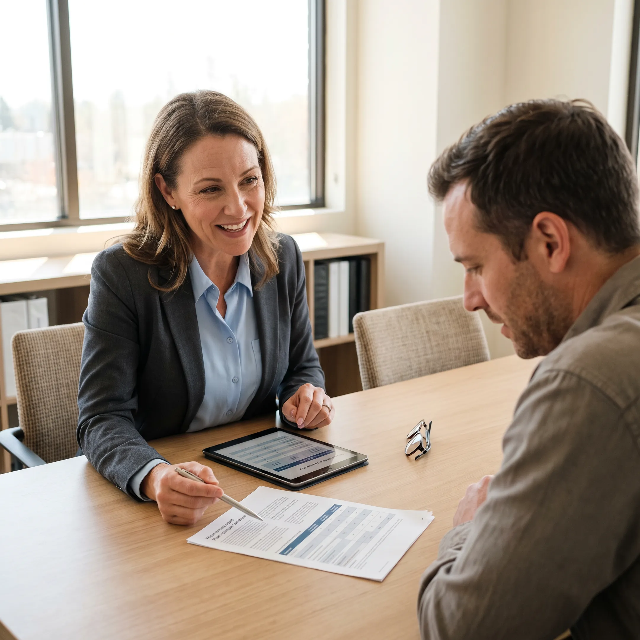 Advisor explaining individual health plan benefits to a client