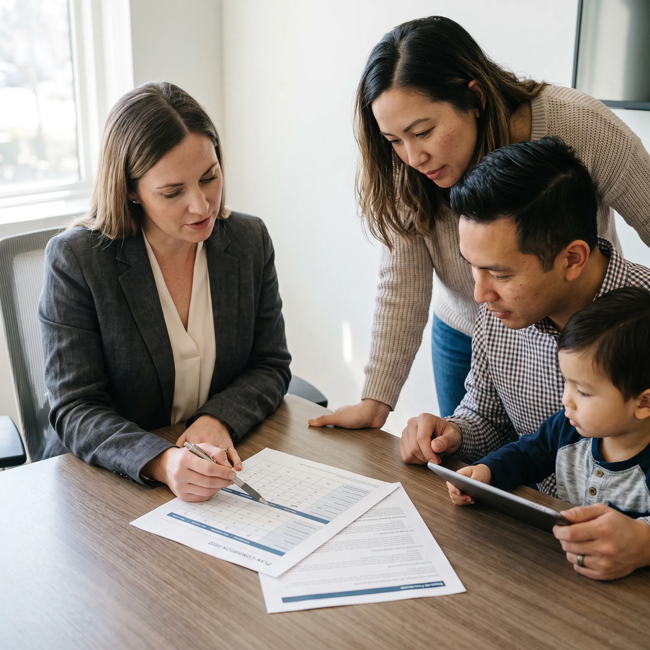 Advisor reviewing family health plan choices