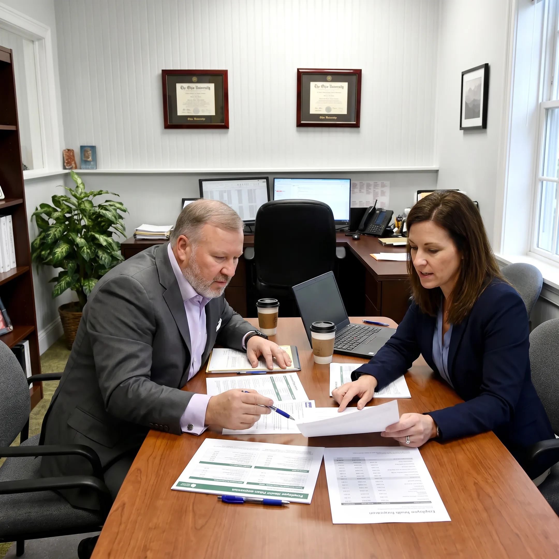 Employer reviewing employee benefits options