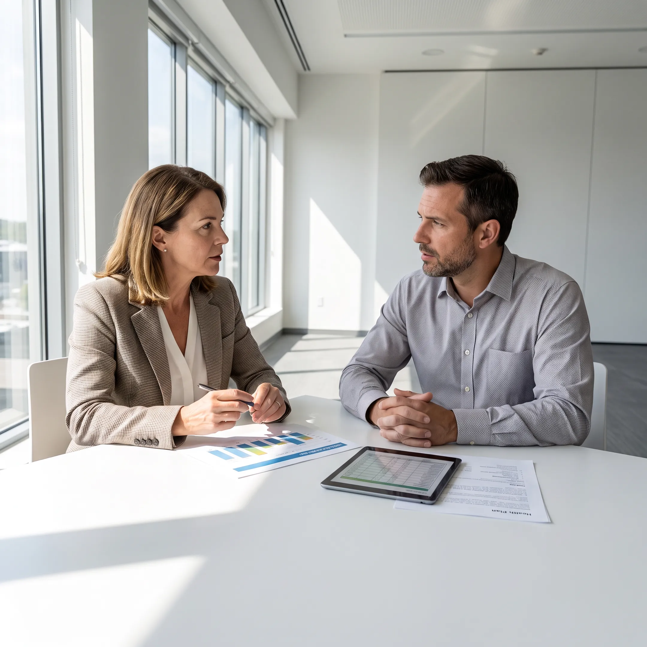 Benefits adviser explaining health plan options