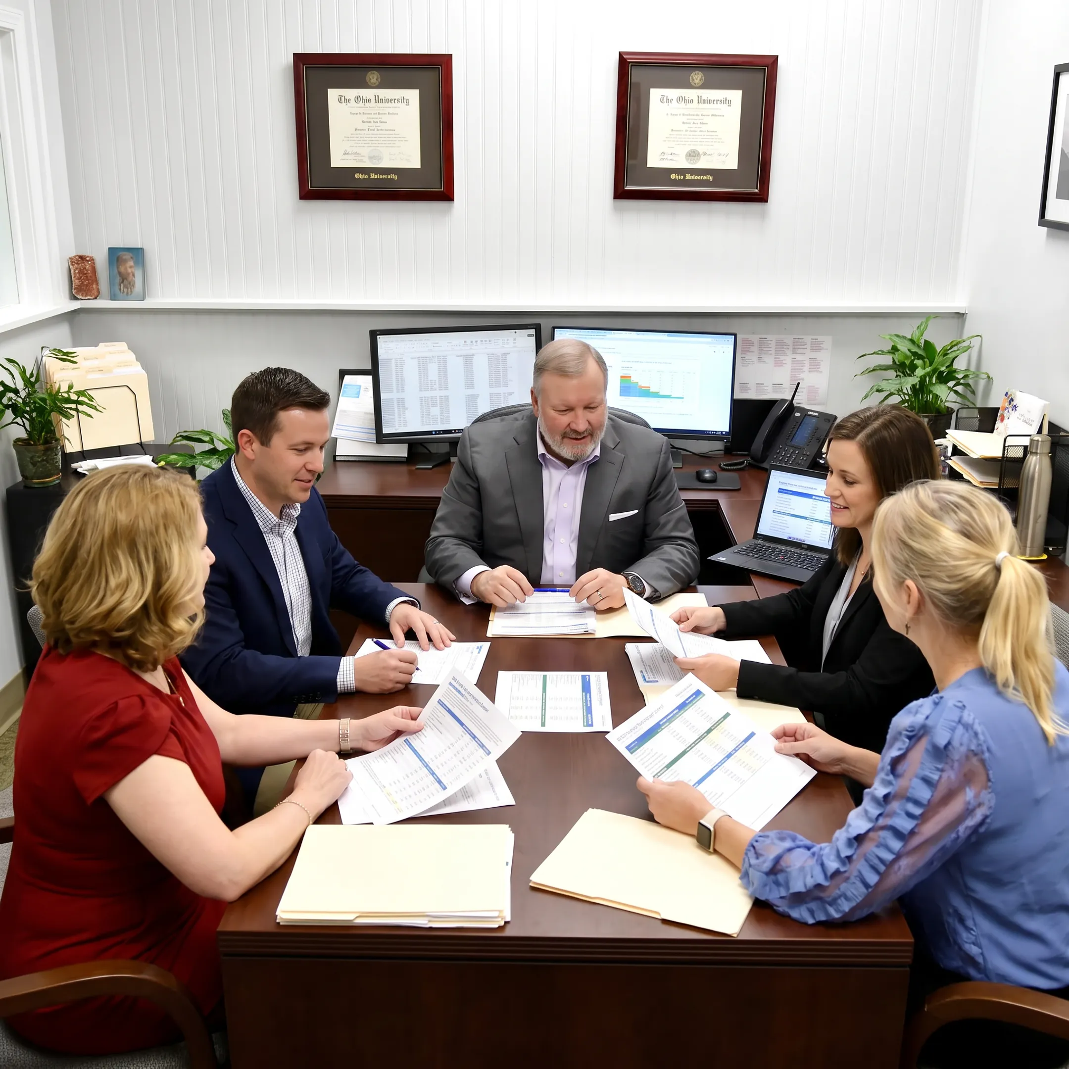 Benefits adviser meeting with an employer