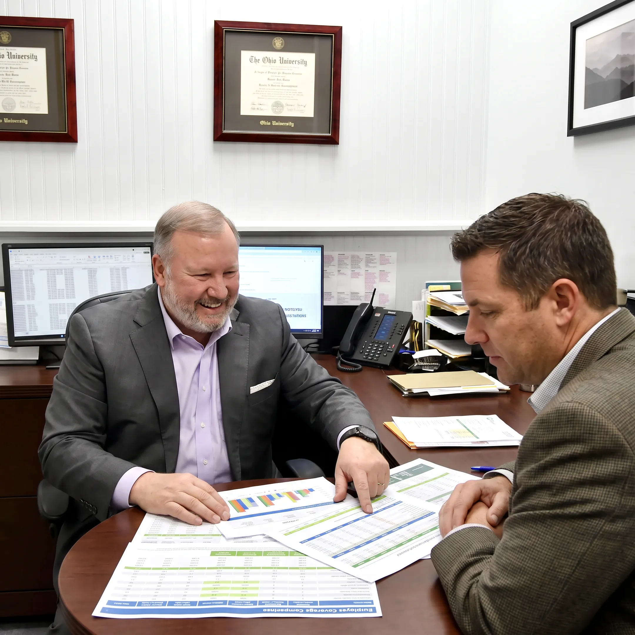 Employer reviewing health benefits plan