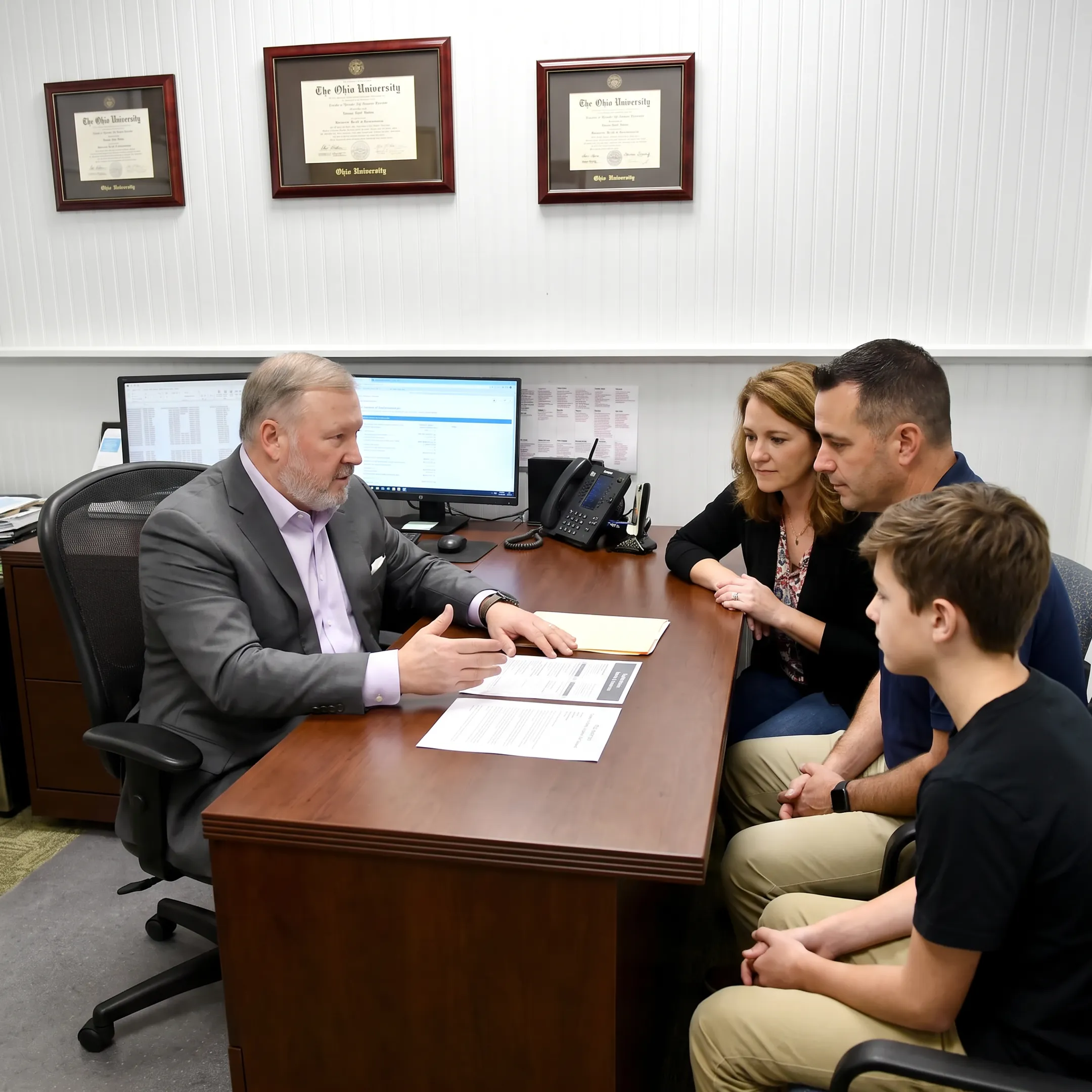 Agent explaining family health plan benefits
