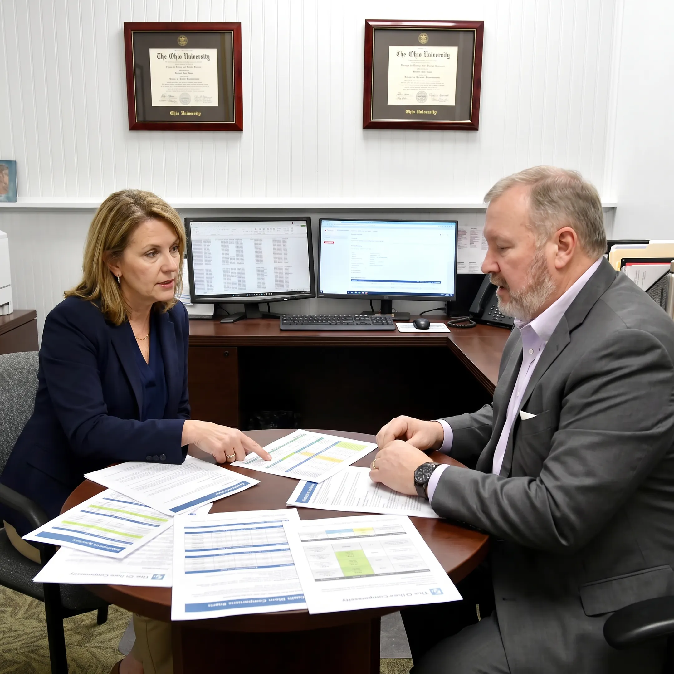 Adviser explaining health insurance choices to a client