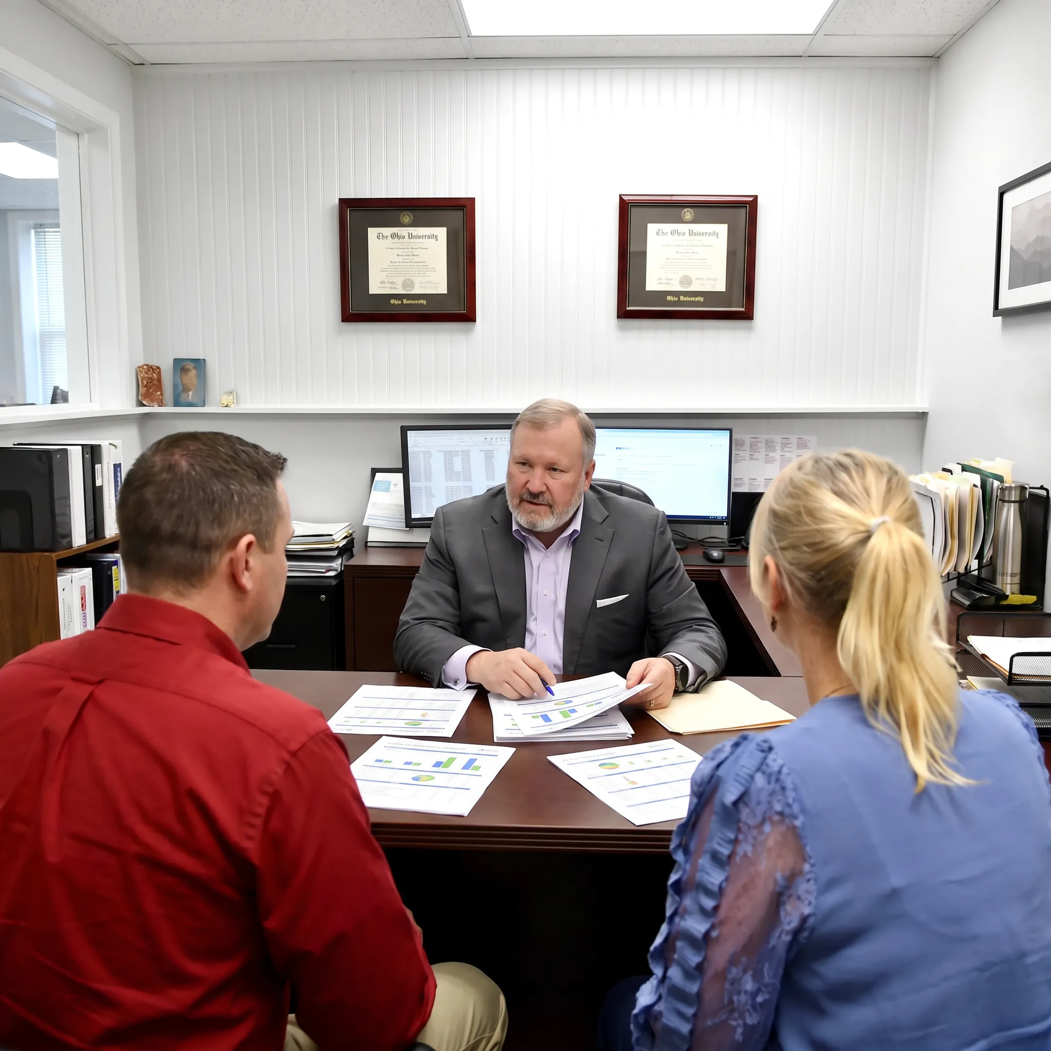 Broker explaining customized group health plan options