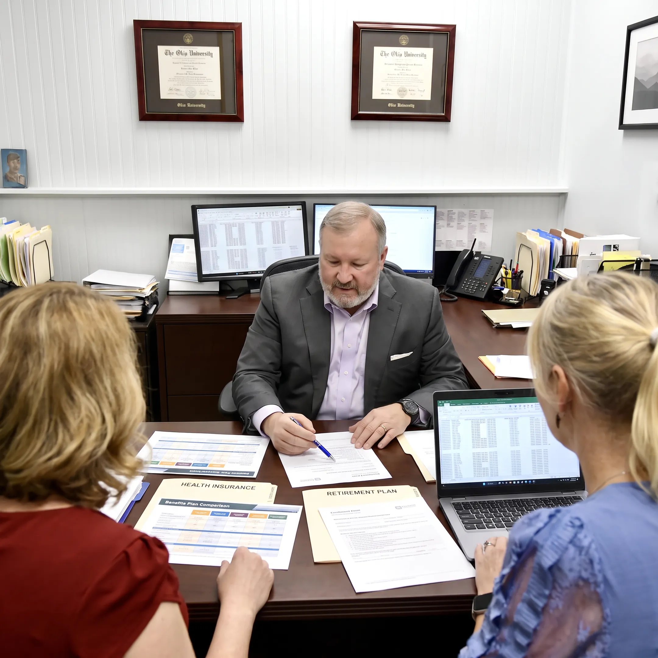 Advisor reviewing employee benefits options