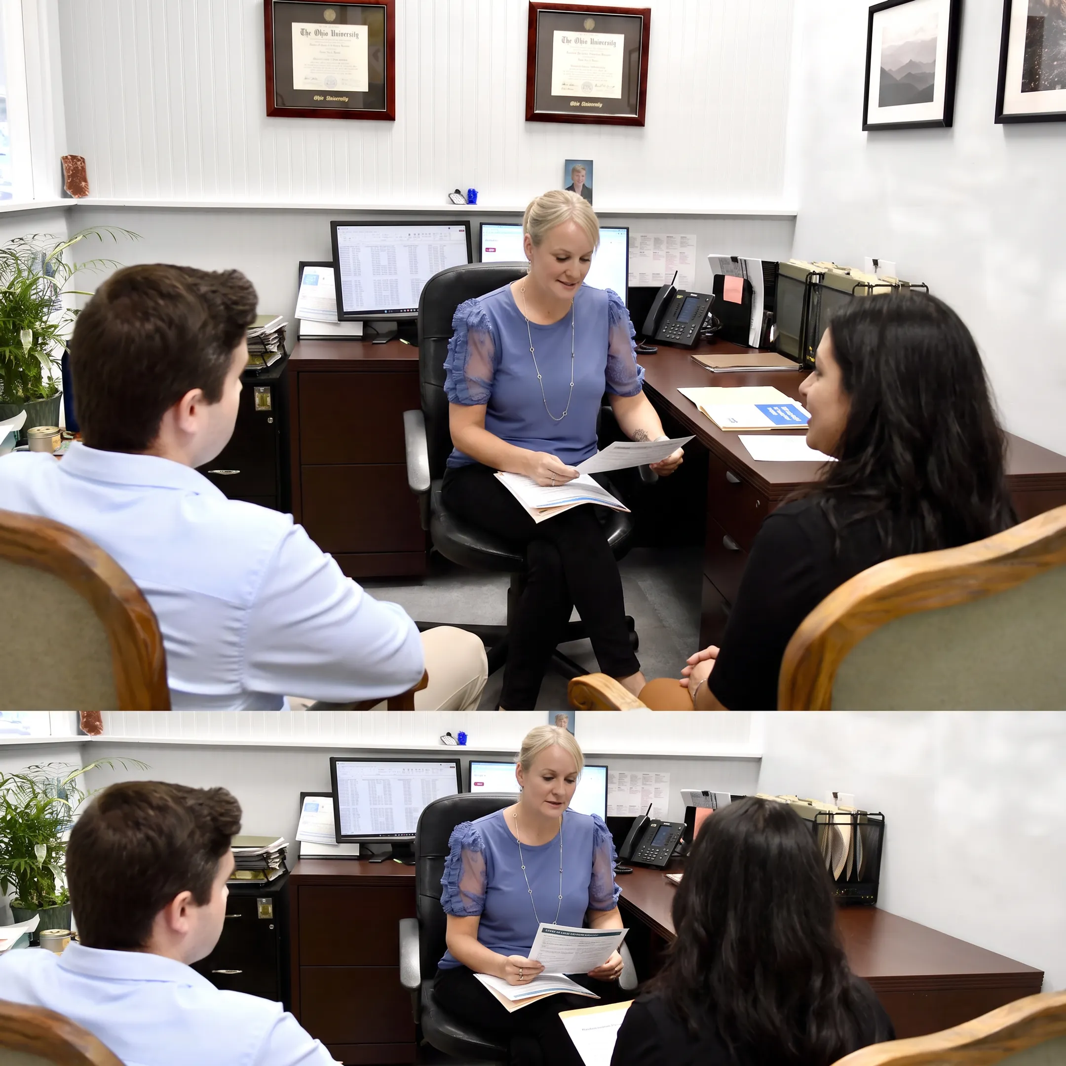 Benefits adviser explaining health coverage options