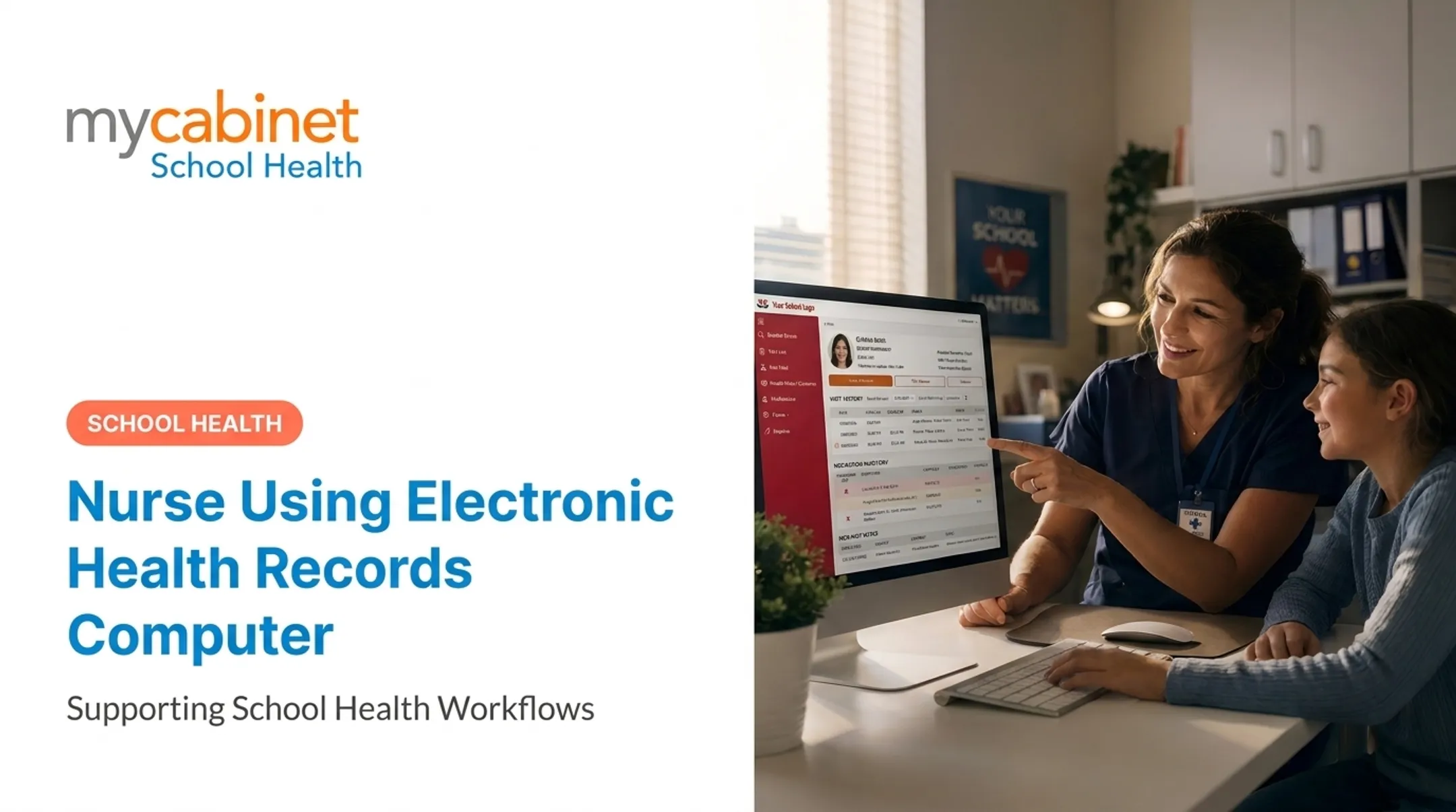 Nurse Using Electronic Health Records Computer: Supporting School Health Workflows