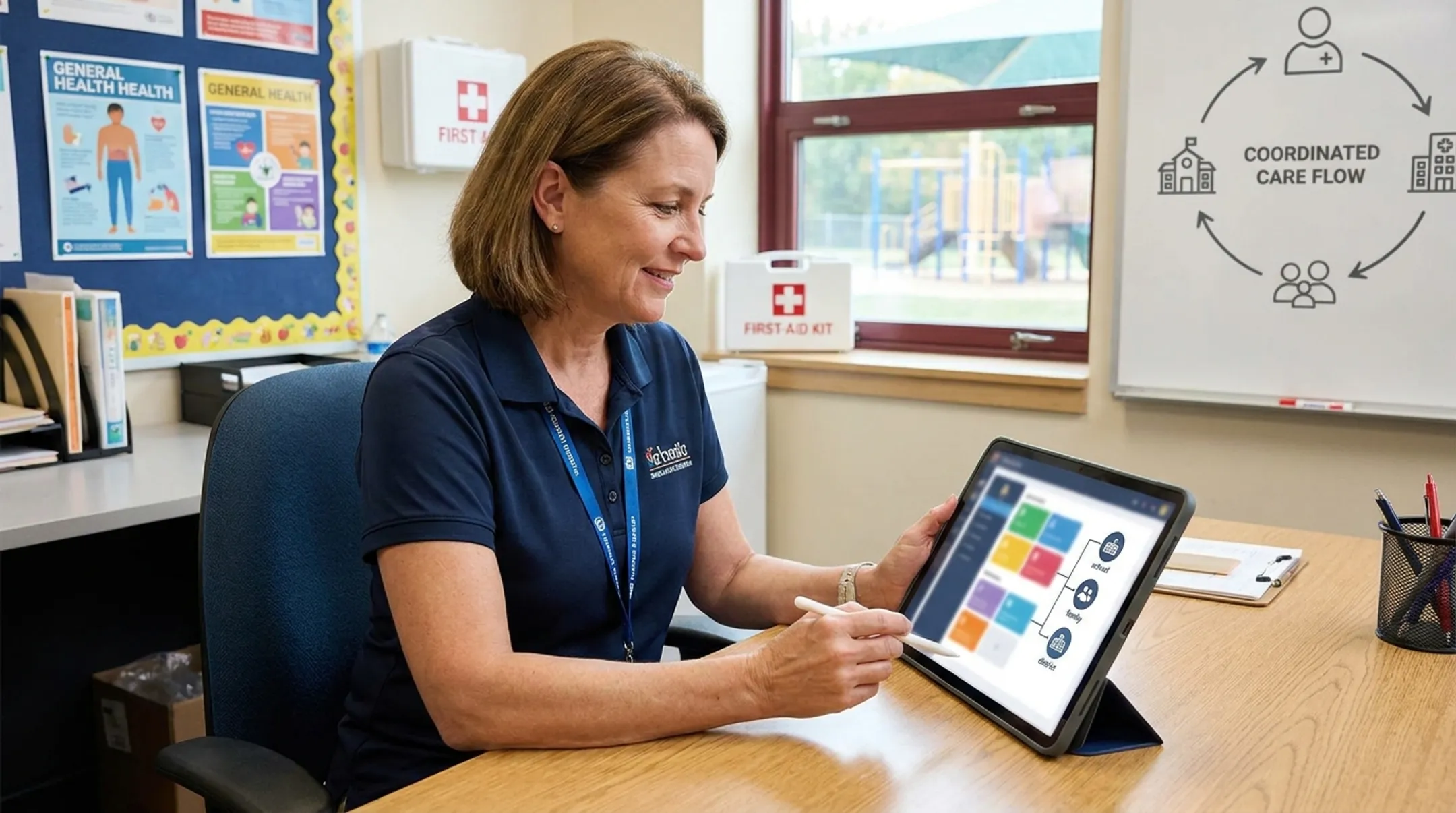 School nurse using mobile health software for family communication