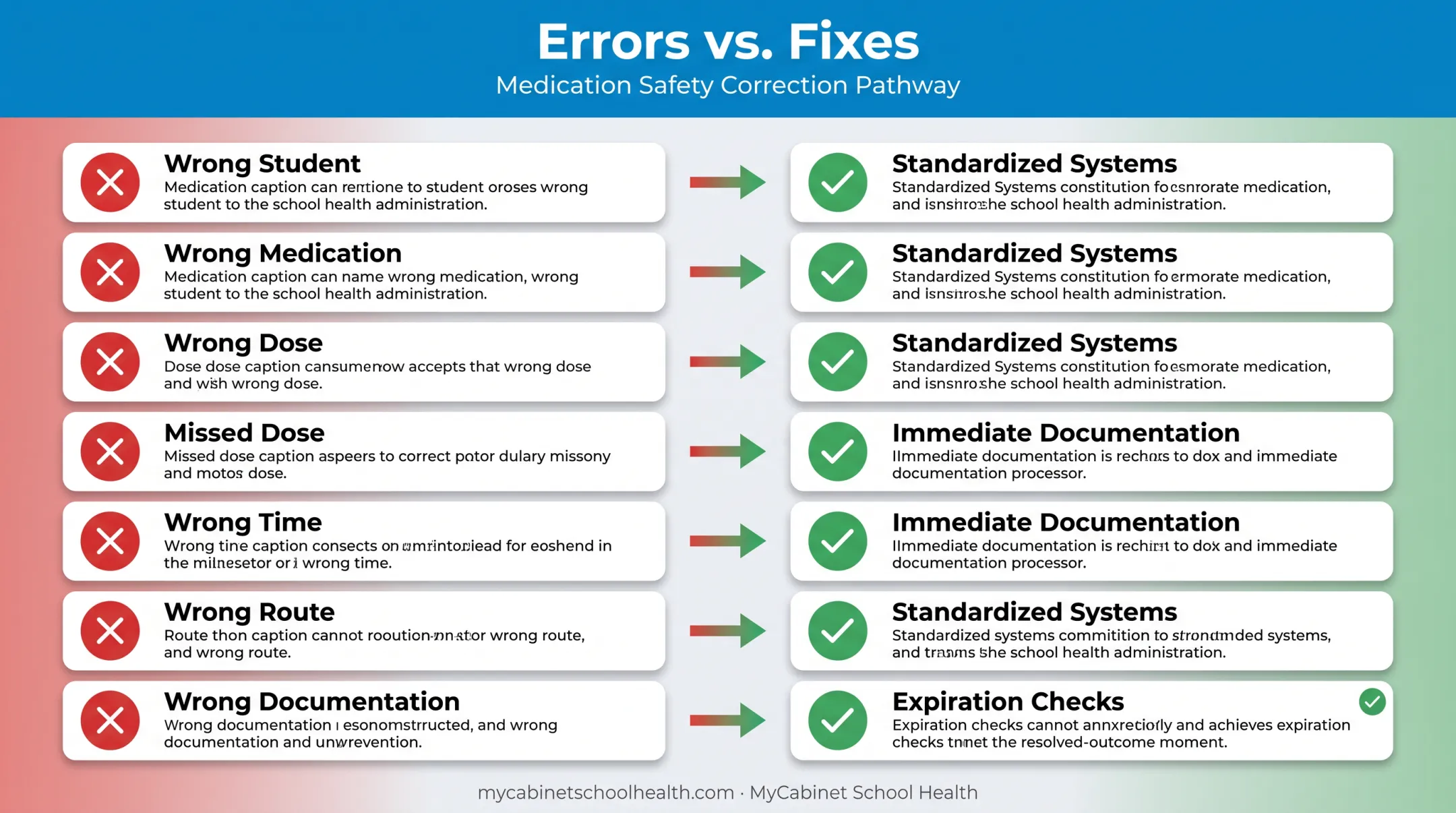 Common medication documentation errors and corresponding prevention fixes chart