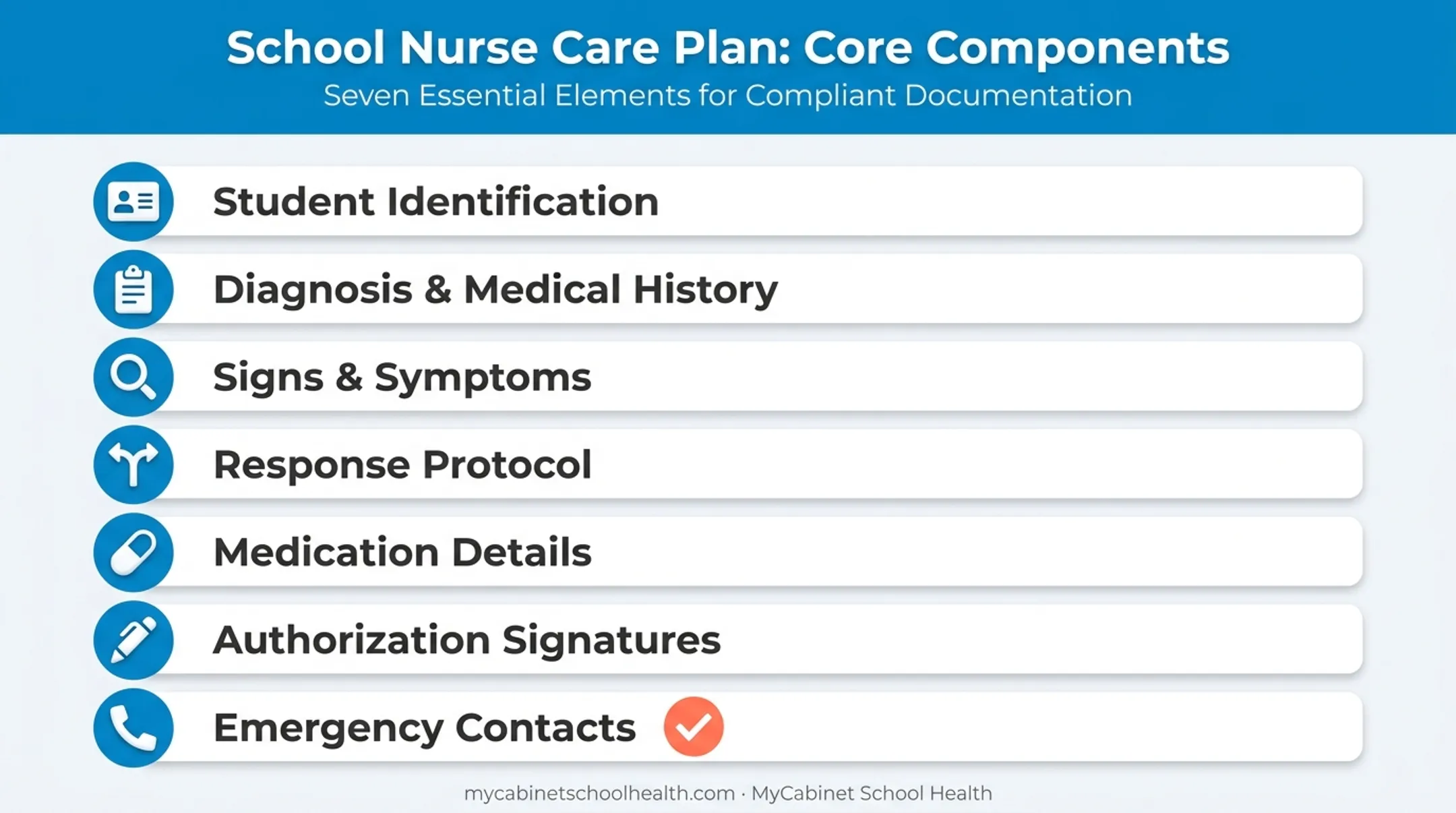 School nurse care plan form core components checklist diagram