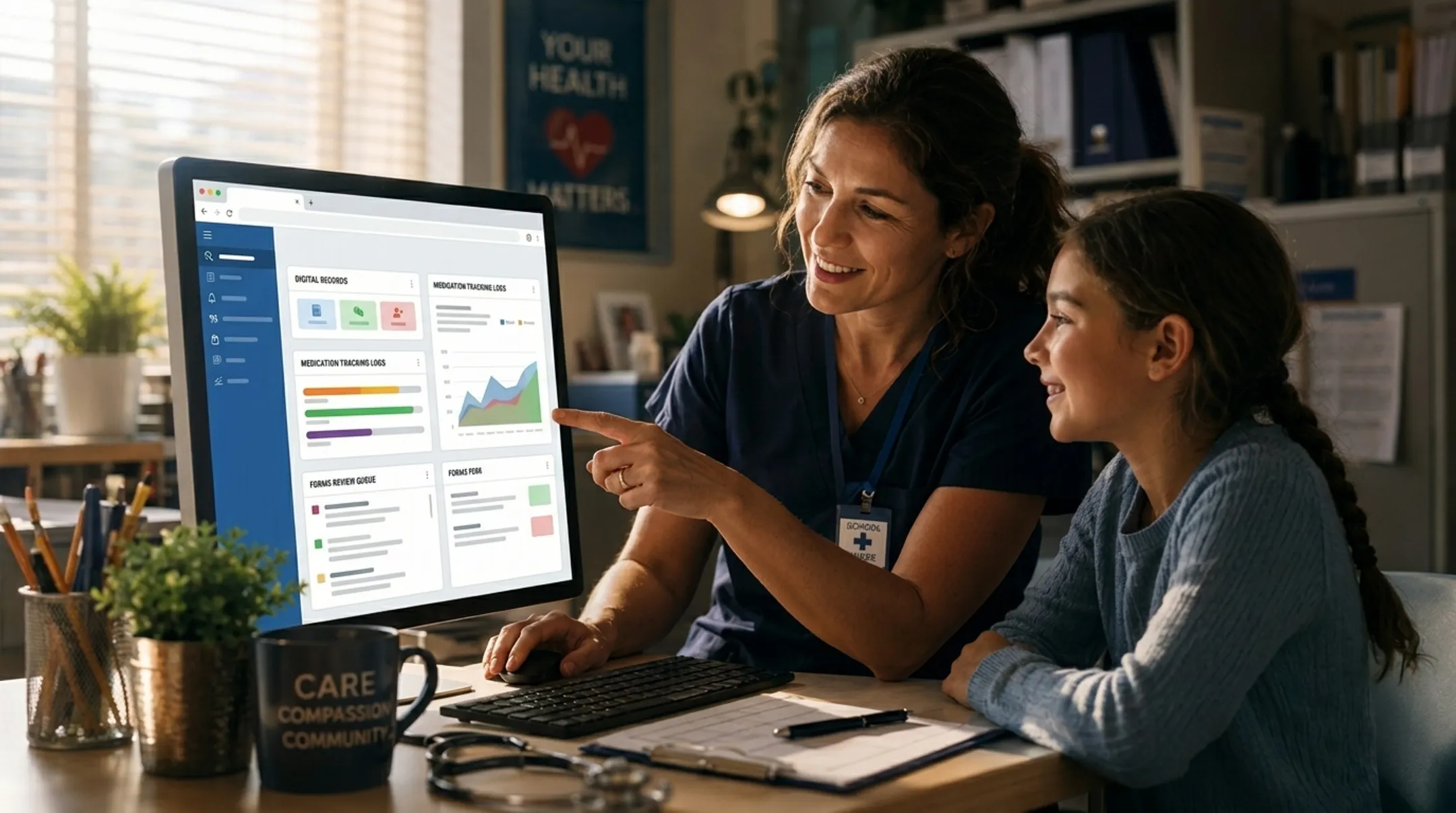 School nurse using purpose-built digital student health platform