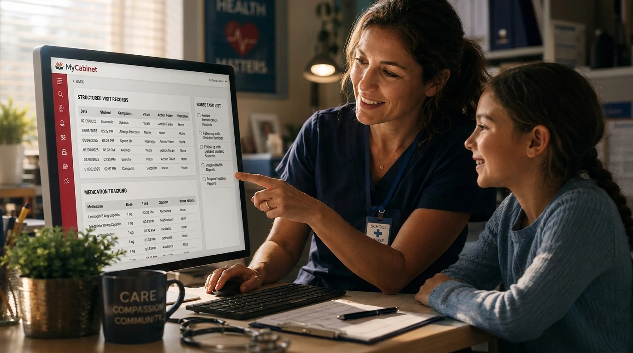 MyCabinet School Health nurse portal medication tracking workflow