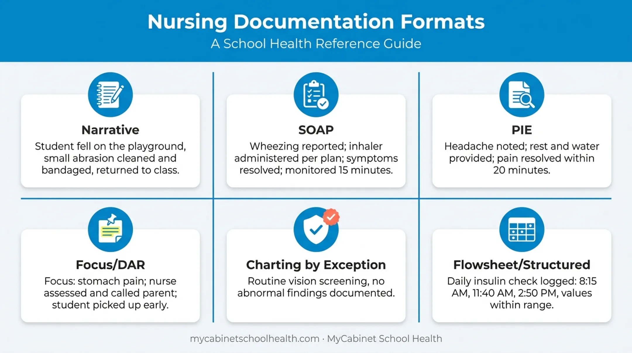 6 types of nursing documentation comparison chart with school examples