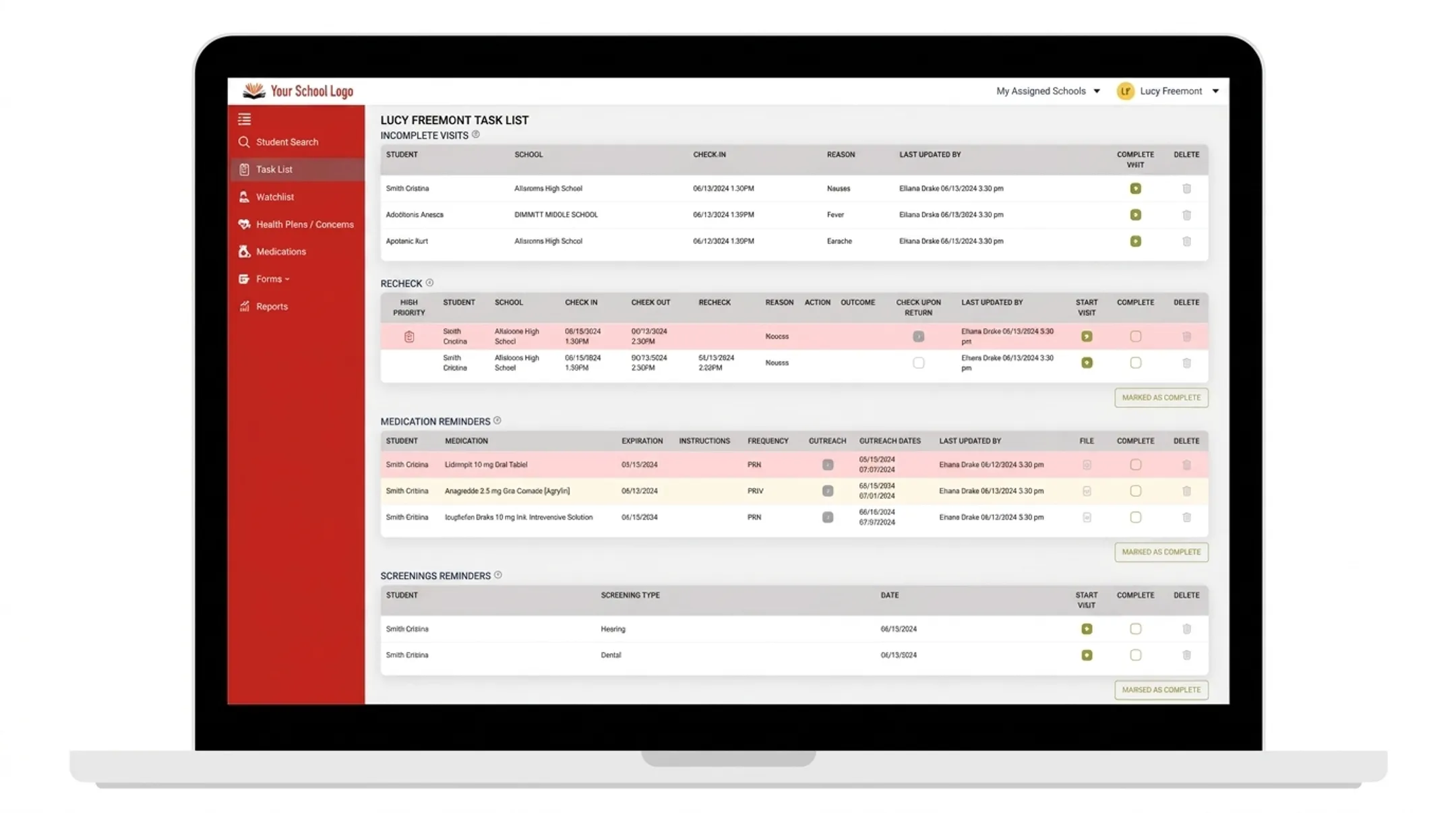 MyCabinet Nurse Portal dashboard showing prioritized task list interface