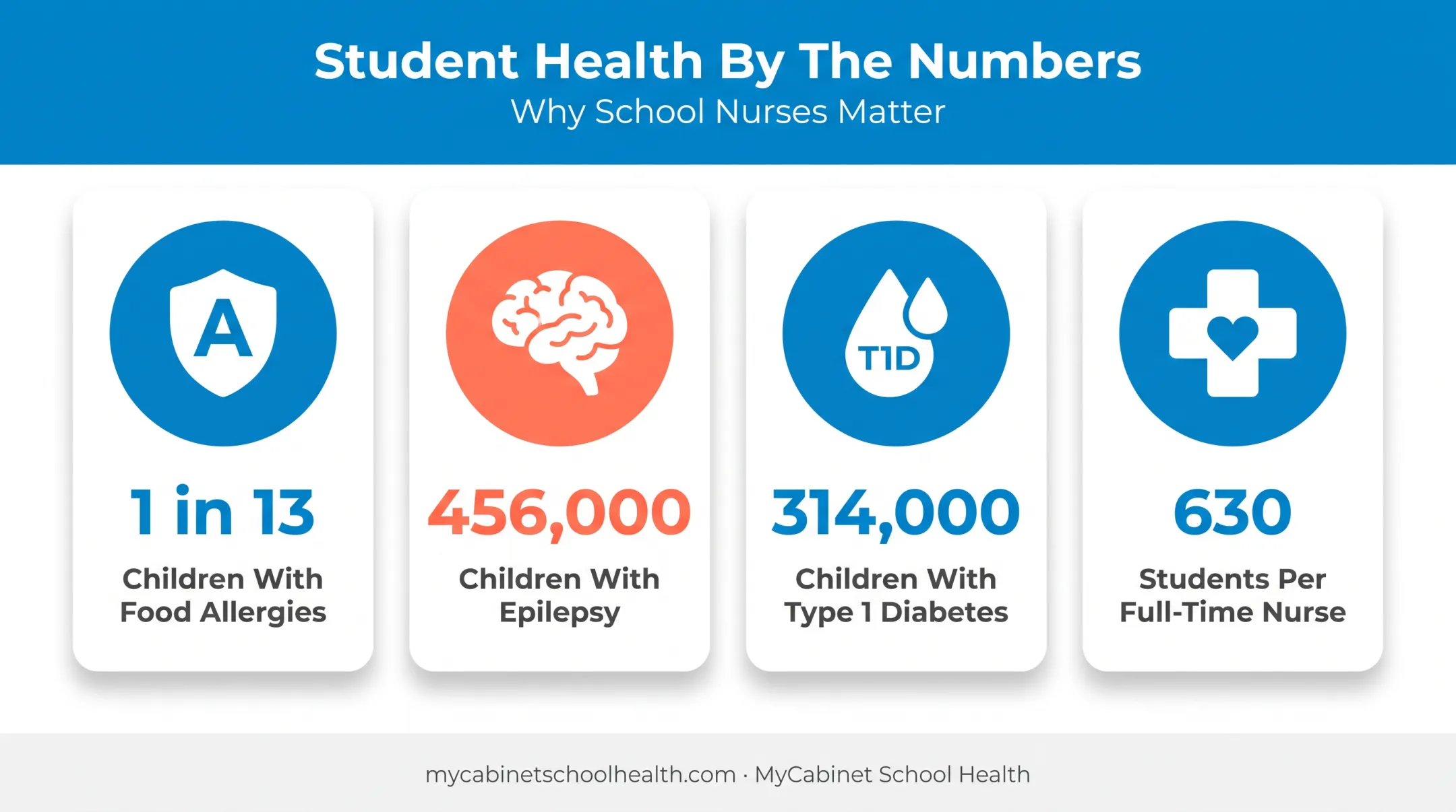 School nurse staffing and chronic condition statistics infographic