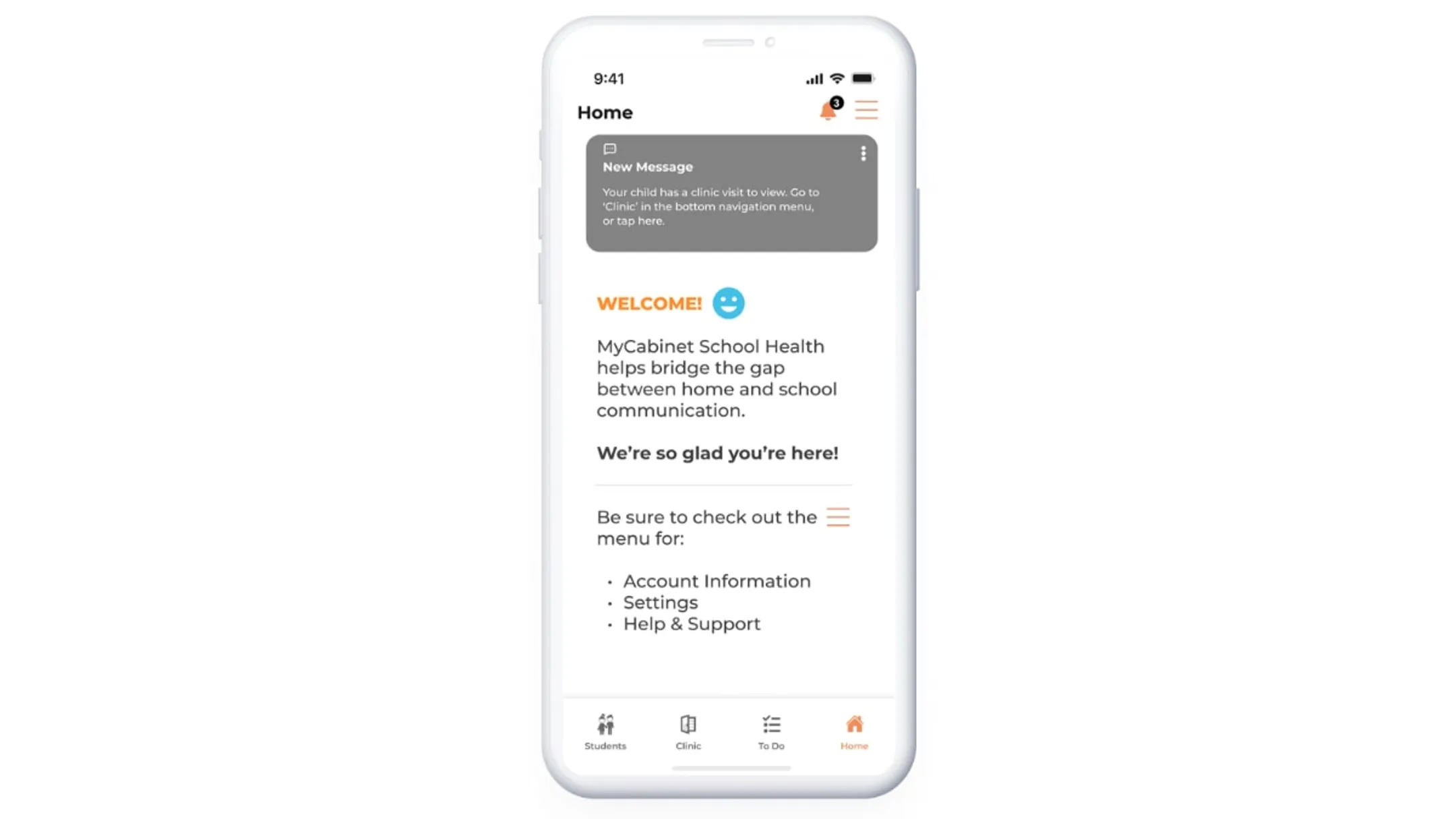 MyCabinet School Health nurse portal and parent app interface