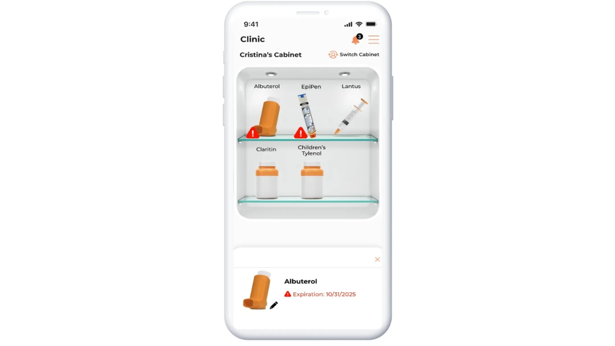 MyCabinet School Health nurse portal dashboard task list interface