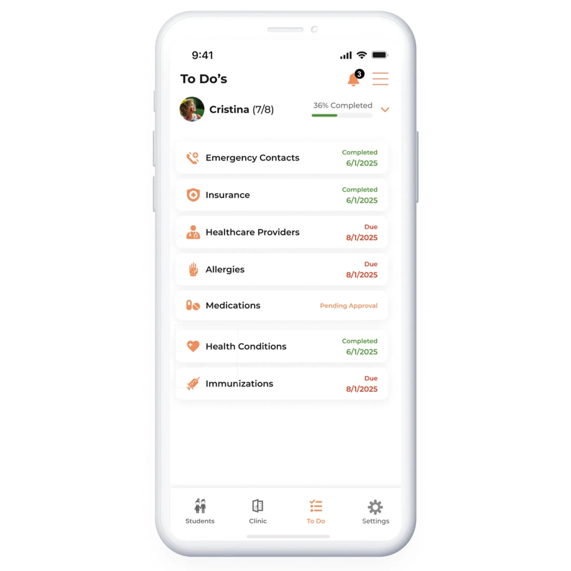 Parent uploading vaccination documents through a school health portal