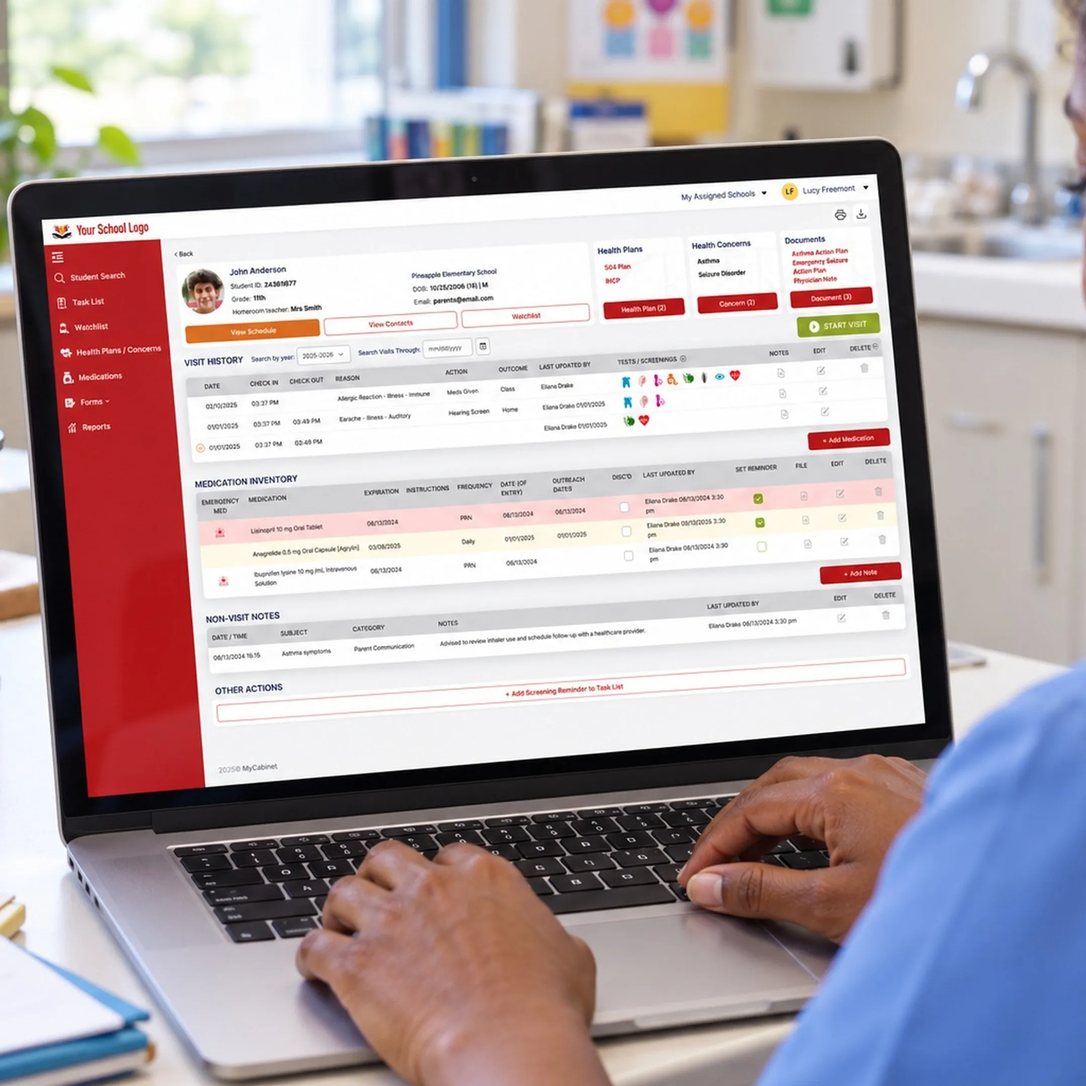 School health team using connected EMR integration software