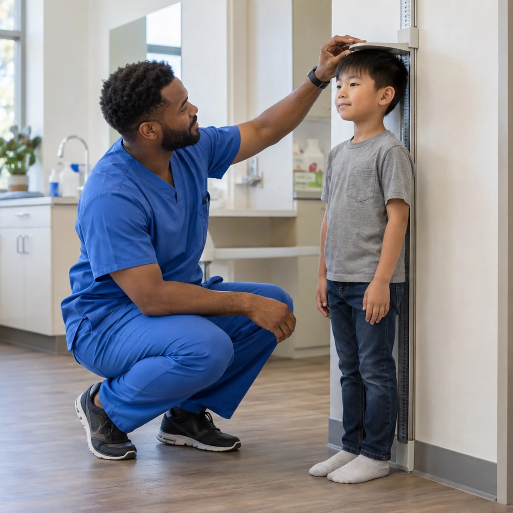 School nurse using a mobile health platform with a parent