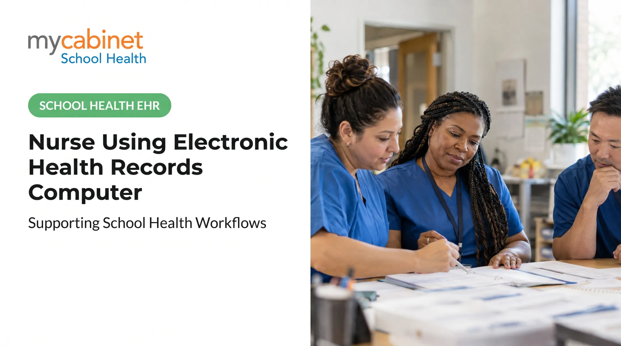 Nurse Using Electronic Health Records Computer: Supporting School Health Workflows