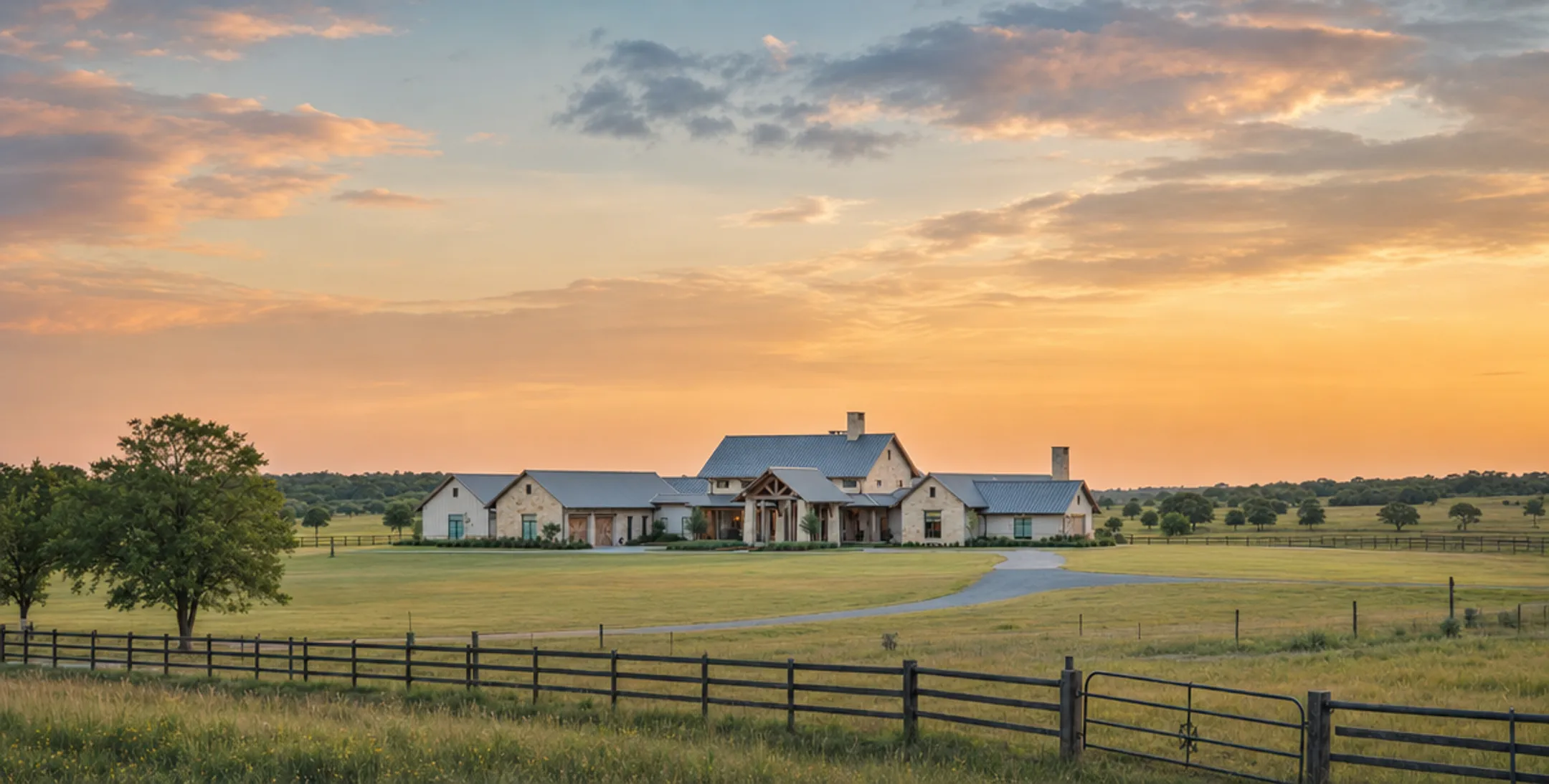 Rural Texas ranch property with farmhouse and surrounding acreage land
