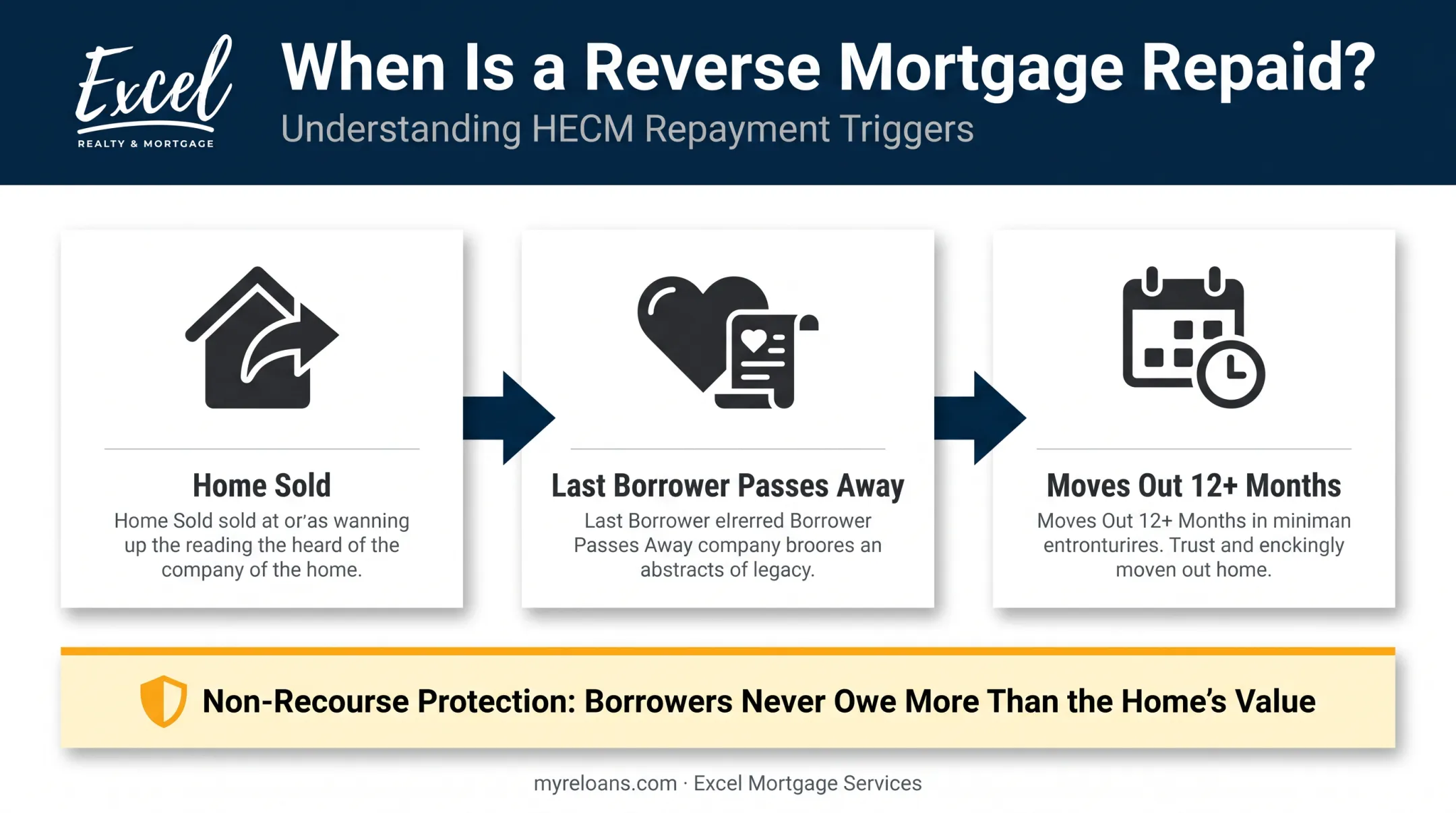 HECM loan repayment triggers timeline showing three qualifying events