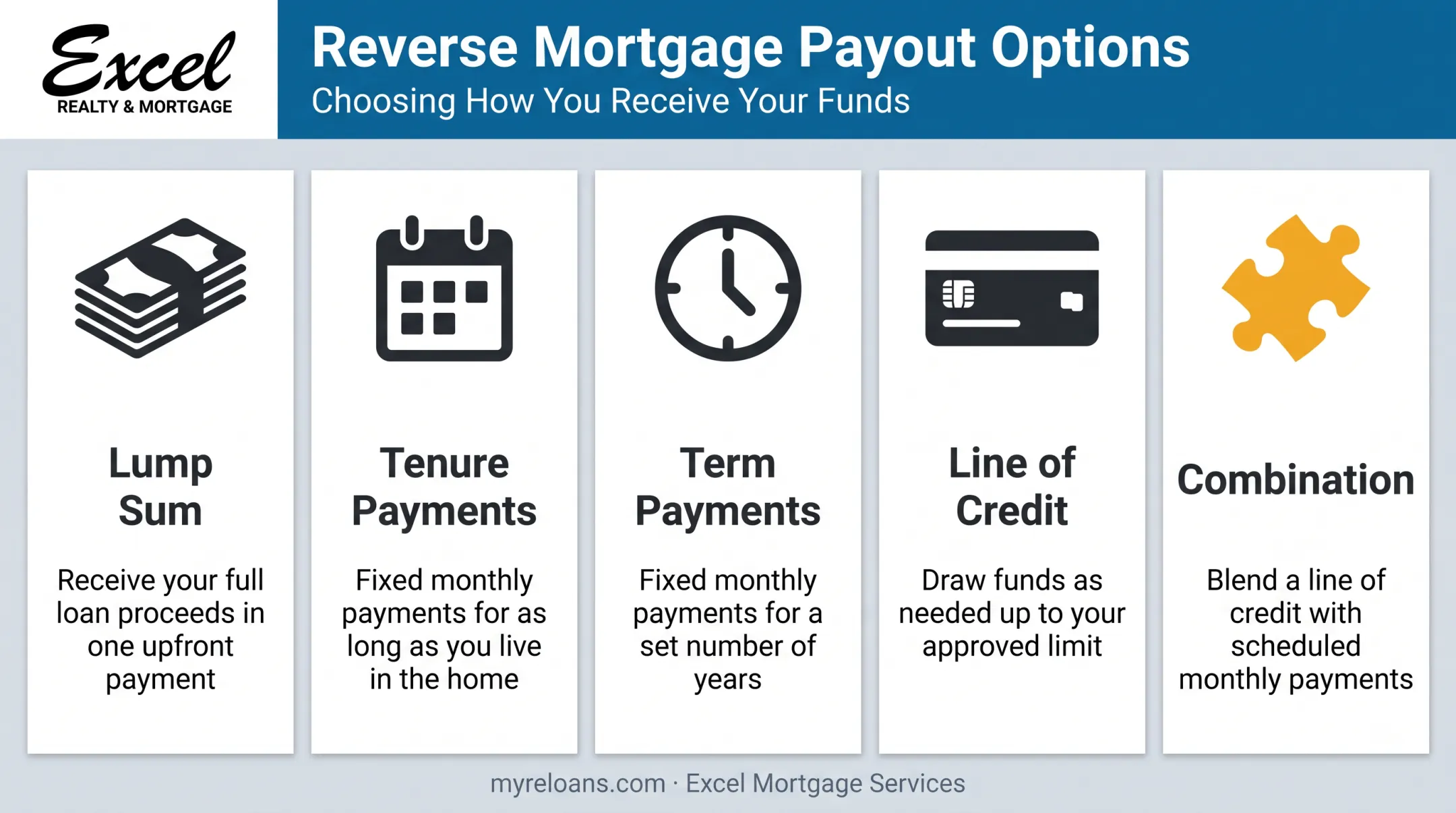 Reverse mortgage payout options comparison lump sum tenure term line of credit